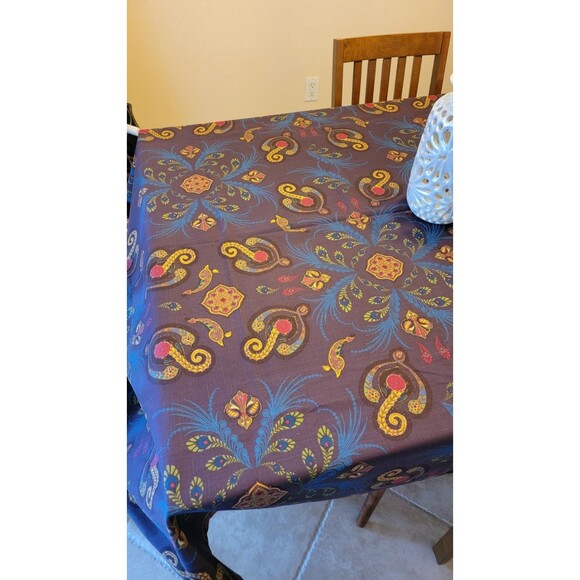 World Market 60x90 Tablecloth Rectangle Pakistan 100% Cotton Boho Purple Blue - Picture 3 of 10